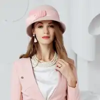 New Arrival Lady Fashion Fedoras Hat Autumn and Winter Casual Wild Pink Wool Hat Female Winter Woolen British Style Cap B-7441