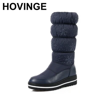 

HOVINGE Women Mid Calf Boots Wedge Med Heel Round Toe Winter Shoes Women Snowflake Elastic band Ladies Snow Boots