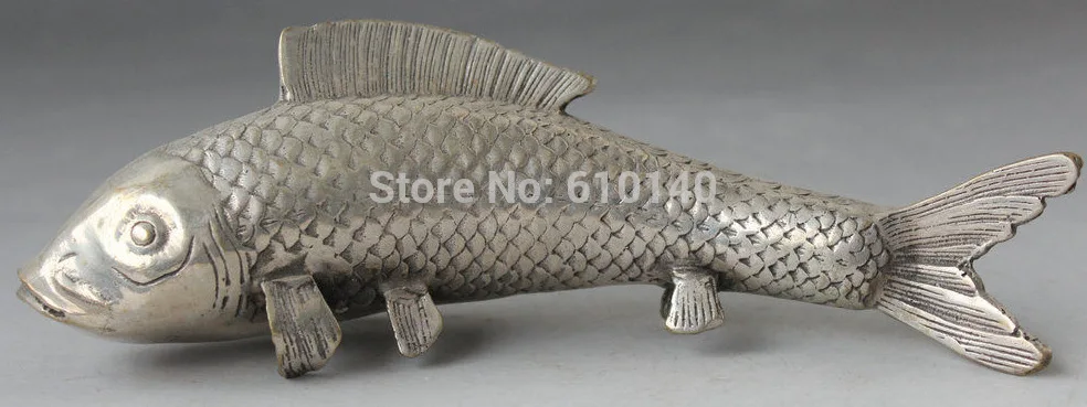 

wab22@@0000++7' Chinese Fengshui Silver Fish Animal barracuda cyprinoid carp Sculpture Statue