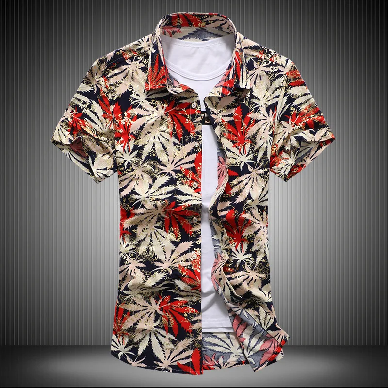 

Plus Size 5XL 6XL 7XL Men Summer Flower Printed Shirts 5-9