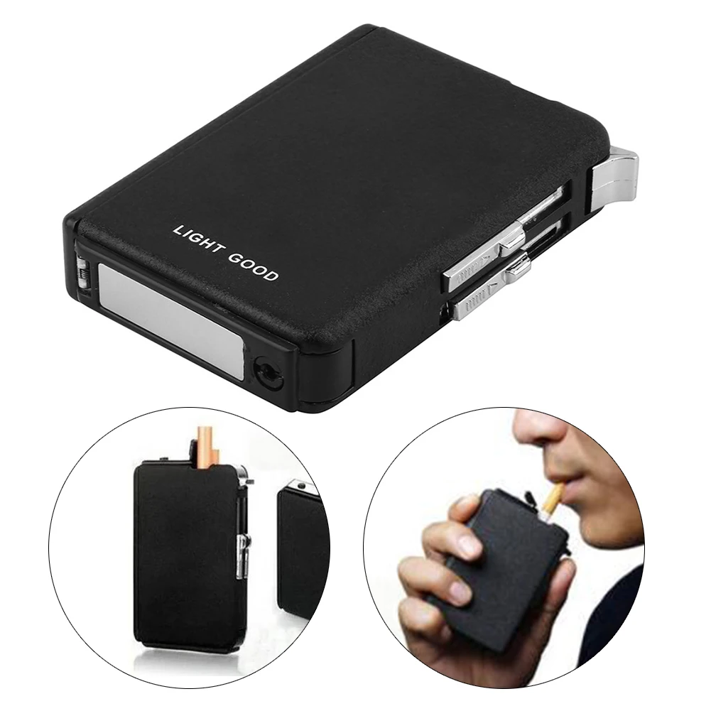 

2 In 1 Metal Cigarette Case Automatic Lighter Bombing Butane Windproof Box Bracket Smoking Cigarette No Fuel No Gas