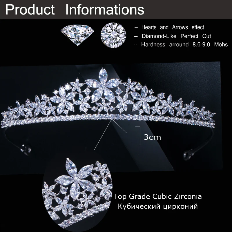 CWWZircons элегантная тиара с огранкой маркиза цветок из кубического циркония