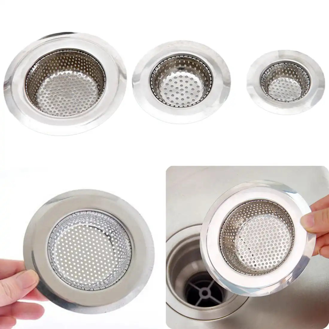 3sizes Kitchen Bathroom Sink Strainer Drain Hole Filter Trap Metal 3sizes Kitchen Bathroom Sink Strainer