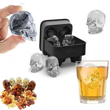 Grand moule à Pudding en forme de tête de mort 3D en Silicone, 4 cavités, pour faire de la glace à la maison, cadeau idéal pour les hommes