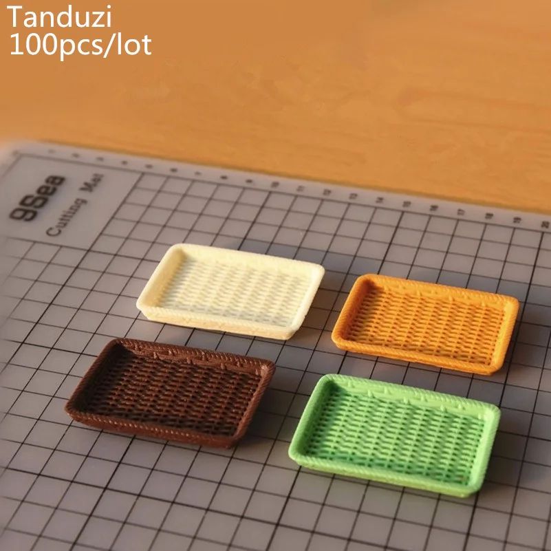 

Tanduzi 100pcs Wholesale Dollhouse Miniature Basket Simulation Rattan Dish Mini Plastic Serving Plate Cream Mini Tableware DIY
