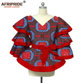 

african clothes casual women shirt AFRIPRIDE customized flare sleeves v-neck plus size women shirt with sashes A1922002