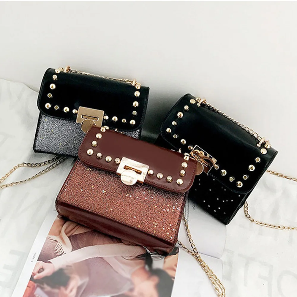 

HB@Shoulder bag INS sequin bag ladies fashion leather Messenger bag coin mobile phone shoulder bag