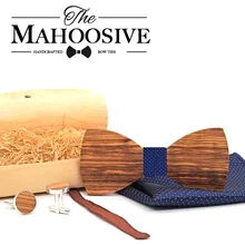 Mahoosy Handerchief деревянный Свадебный галстук деревянный галстук-бабочка для мужчин аксессуары мужской деревянный галстук-бабочка галстук набор запонок Noeud Papillons