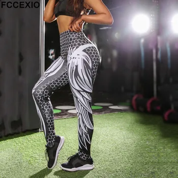 

FCCEXIO 2019 Skull Print Leggings High Waist Leggins Female Fitness Pants Sexy Hips Push Up Trousers Women Workout Sports Pants