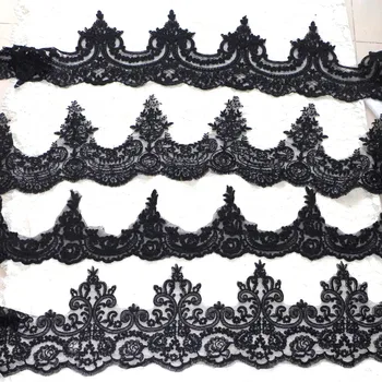 

La Belleza 7yards 22CM black cord Bilateral lace trim gorgeous lace trim for fabric Millinery accent motif wedding veil