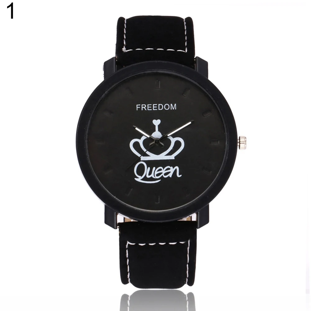  Newest Couple Queen King Crown Fuax Leather Quartz Analog Wrist Watch Chronograph 2017 Wom reloj mujer