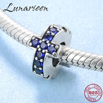 

Beautiful Blue CZ Spacer Stopper Beads Real 925 Sterling Silver bead Fit Original Pandora Charm Bracelet Jewelry making