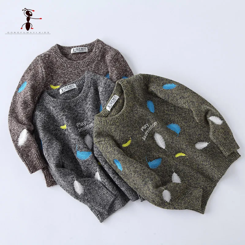 Kung Fu Ant/Новое поступление года; осенние свитера для мальчиков с круглым вырезом; милая вязаная детская одежда для малышей; цвет серый, фиолетовый; M1606