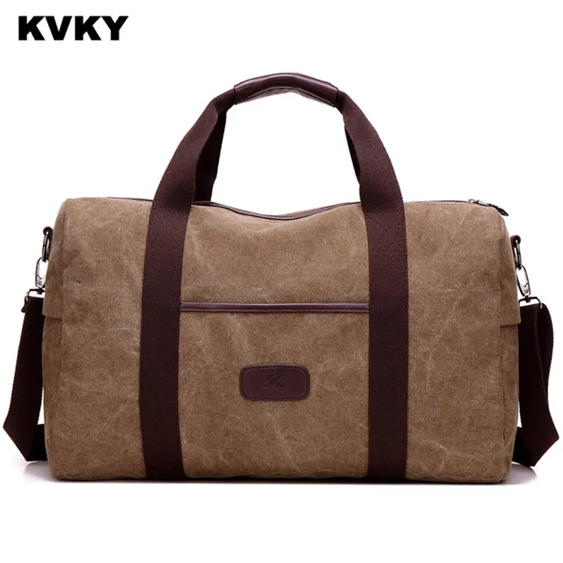 

KVKY luggage bag man large capacity canvas Travel Bags Fashion men zipper Single Shoulder bag solid color wearproof tote male