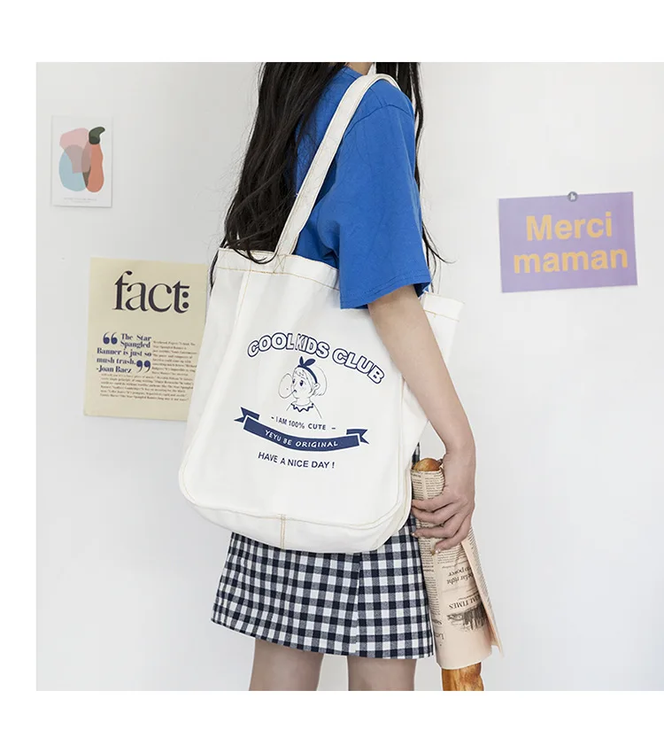 Женская оригинальная Холщовая Сумка на плечо, женская сумка из хлопчатобумажной ткани, эко-сумка для студентов, простые сумки для книг, Симпатичные сумки для покупок для девочек