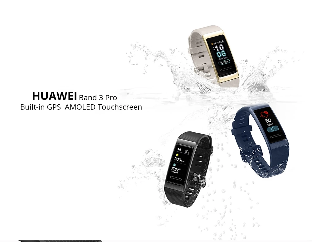 Huawei Band 3 Pro gps Amoled 0,95 'Полноцветный Сенсорный Водонепроницаемый металлический браслет для плавания с датчиком сердечного ритма и сна