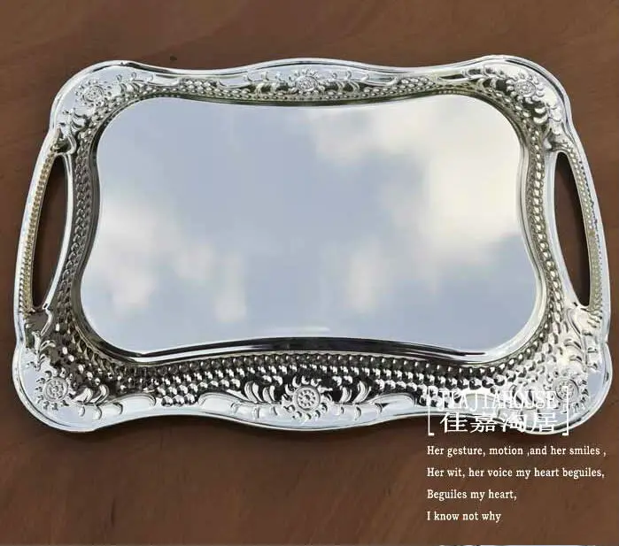 40 30cm Rectangle Metal Serving Tray Silver Tray Decorative