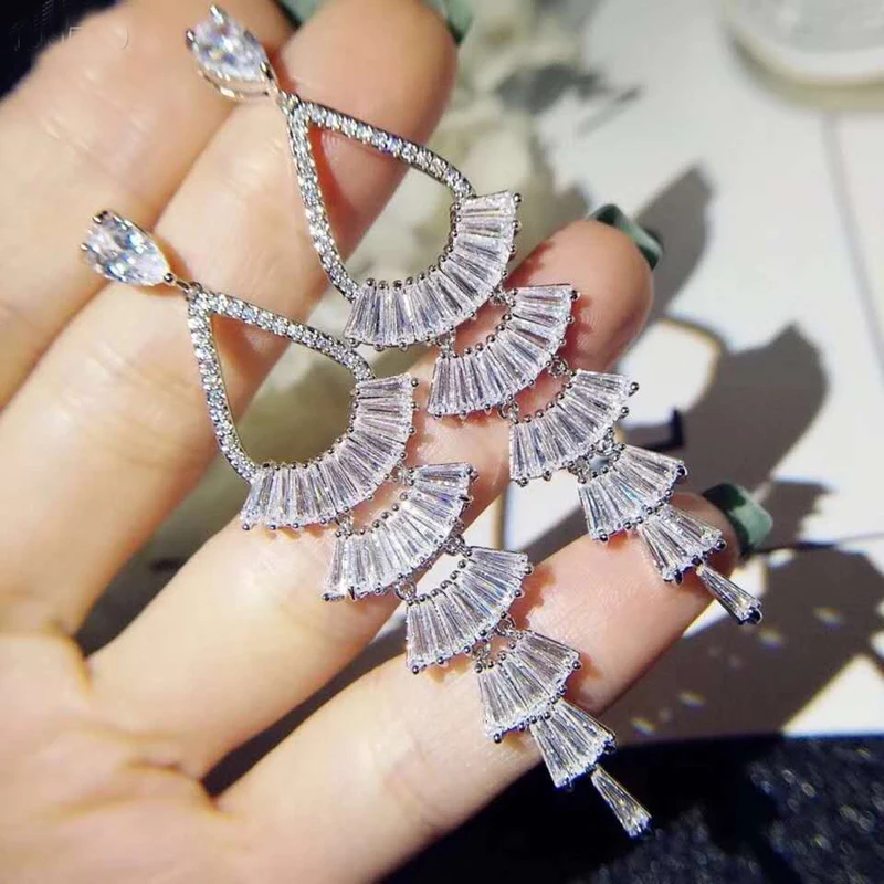 

Женские серьги-капельки hibrid, прозрачные и черные длинные серьги с фианитом для свадьбы, E-484
