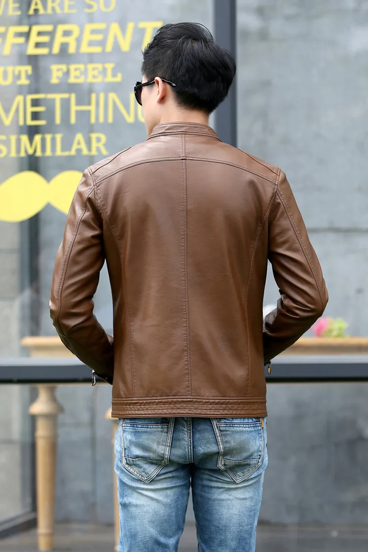 UplzCoo 5XL Men's Leather Jackets Men Stand Collar Coats Male Motorcycle Leather Jacket Casual Slim Brand Clothing Jaket FM003  (6)