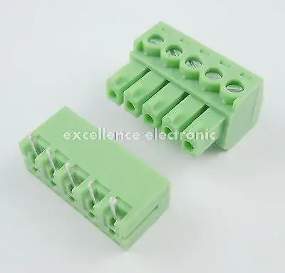 

100 Pcs 3.81mm Pitch 5 Pin Angle Screw Pluggable Terminal Block Plug Connector