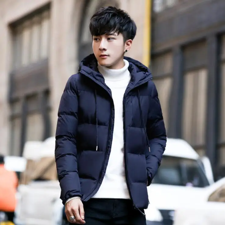 

A02 2018 New Winter Men Sport Down Jacket Men Hooded Running Thick Jacket Long Sleeve Solid Color Jacket Size XL to 4XL 2 Color