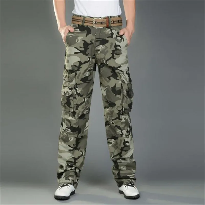 

Free shipping Men's Combat Multi-Pockets Utility Casual Loose Long Full Length Cargo Pants Work Trousers Camouflage Size 28-38