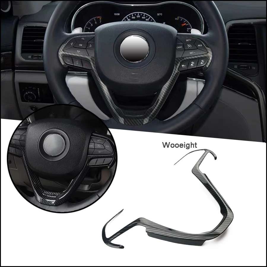 ABS Car Fiber Steering Wheel Cover Trim Sticker Decor For Jeep Cherokee Grand Cherokee 2014 2015 2016 2017 2018 Accessories (1)