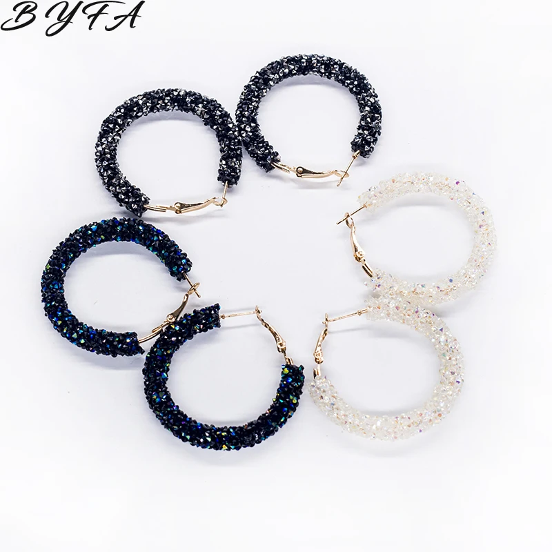 

1Pair Punk Charm Shine Earrings Geometric Round Shiny Wild Crystal Rhinestone Big Circle Women Ear Hoop Fashion Jewelry Gift