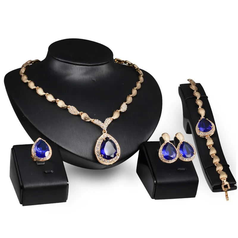 

Bridal Royal blue Dubai Gold Jewelry Sets for Women Costume Necklace Earrings Nigerian Wedding African Beads Jewelry Set TZ4079