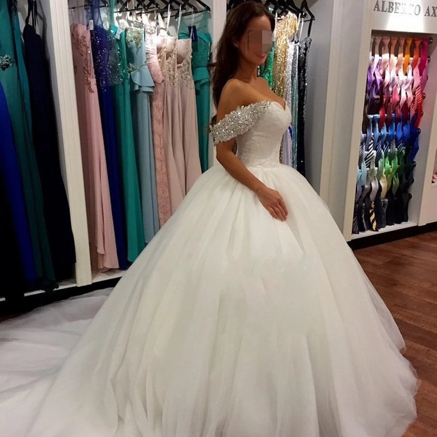 

Custom Gorgeous Princess Dresses for Wedding Party Ball Gown 2019 Beading Off-the Shoulder Tulle Bride Gowns Robe de Mariage