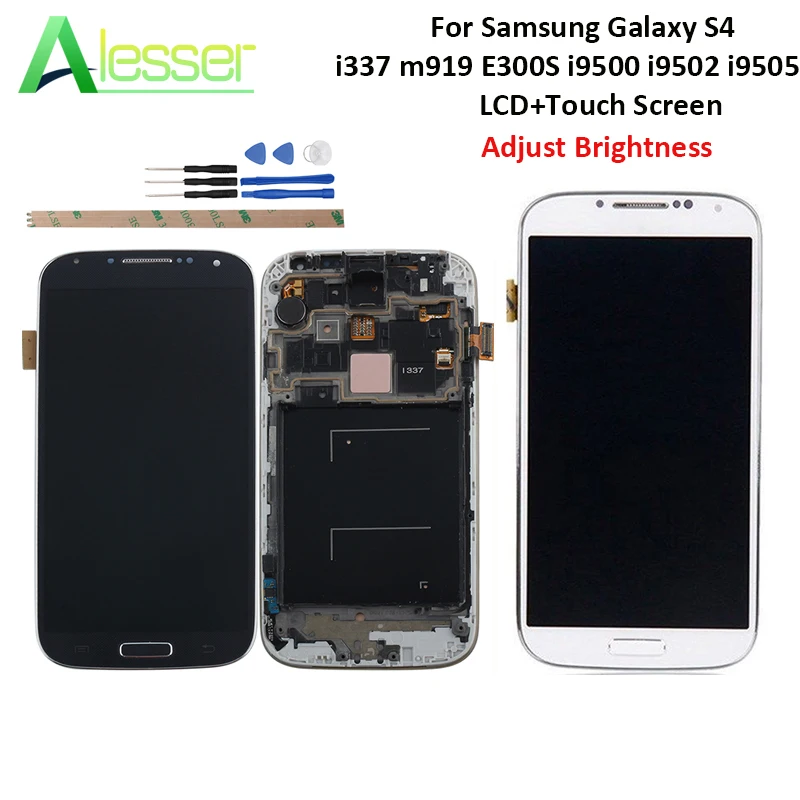 

Alesser For Samsung Galaxy S4 i337 M919 E300S i9500 i9502 i9505 LCD Display Touch Screen Adjust Brightness 5'' +Tools With Frame