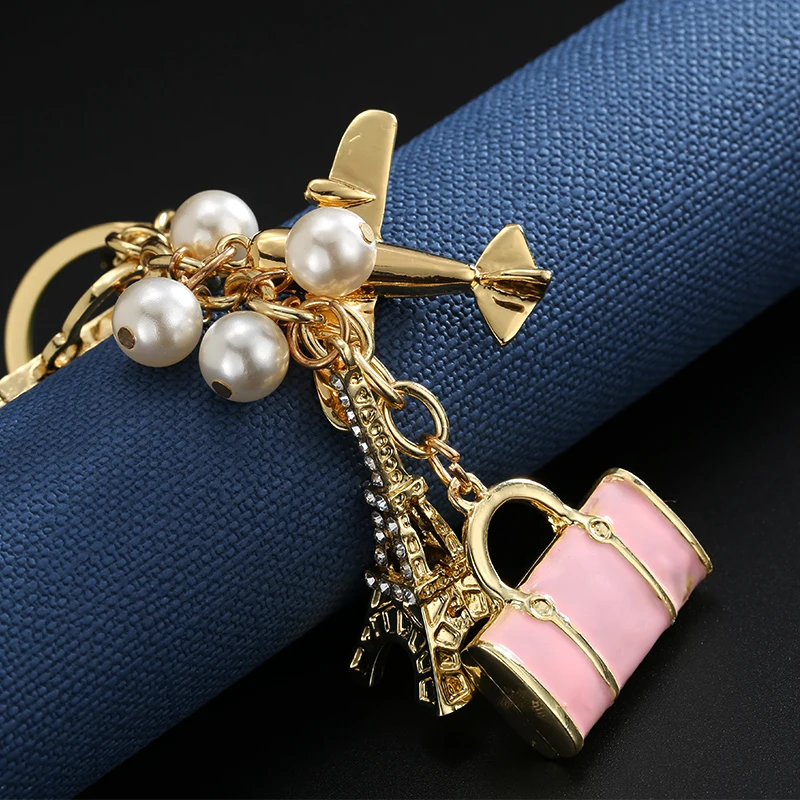 

Bag Pendant Eiffel Tower Handbag Pearl KeyChain Crystal Diamond-encrusted Gift Women Wallet Handbag Schoolbag Cute Accessories