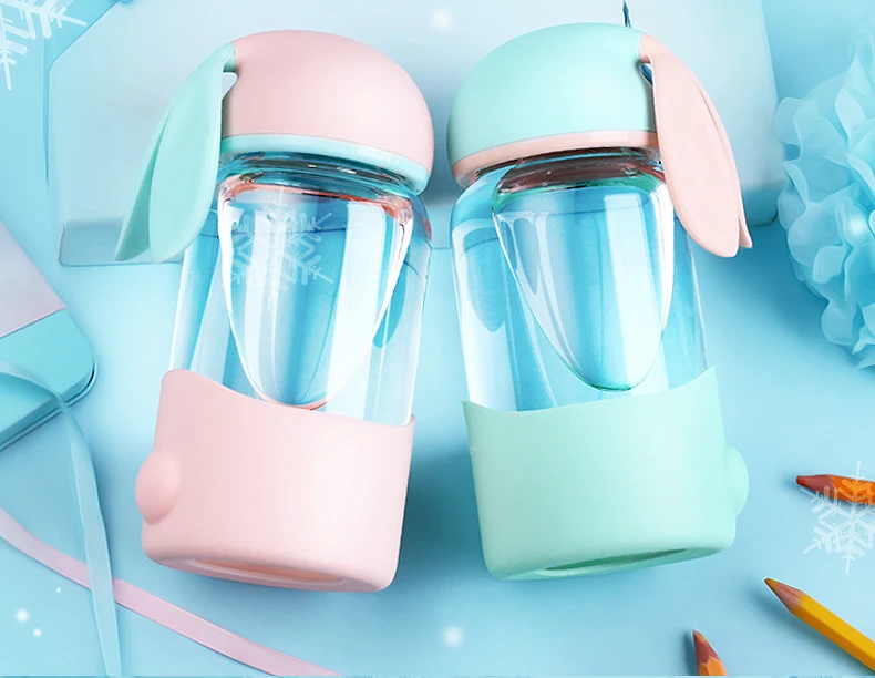 Cute rabbit shape Water Bottle Cartoon Scrub Sports Space Fruit Juice Plastic Drinkware Water Bottle Eco-Friendly Christmas gift
