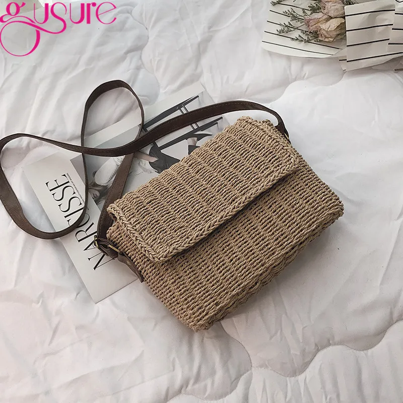 

Gusure Summer Women Shoulder Bag Handmade Exquisiteness Straw Woven Bags Flap Pastoral Rattan Girls Crossbody Bags 2019