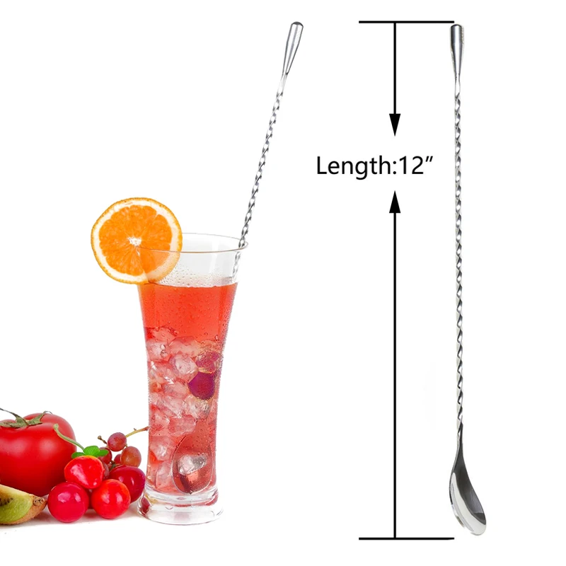 3Pcs Stainless Steel Bar Spoons Set 12 Spiral Cocktail Mixing Spoon Stirrer Stylish Twisted Bar Swizzle Stick Bartender Tools Barware (3-1)