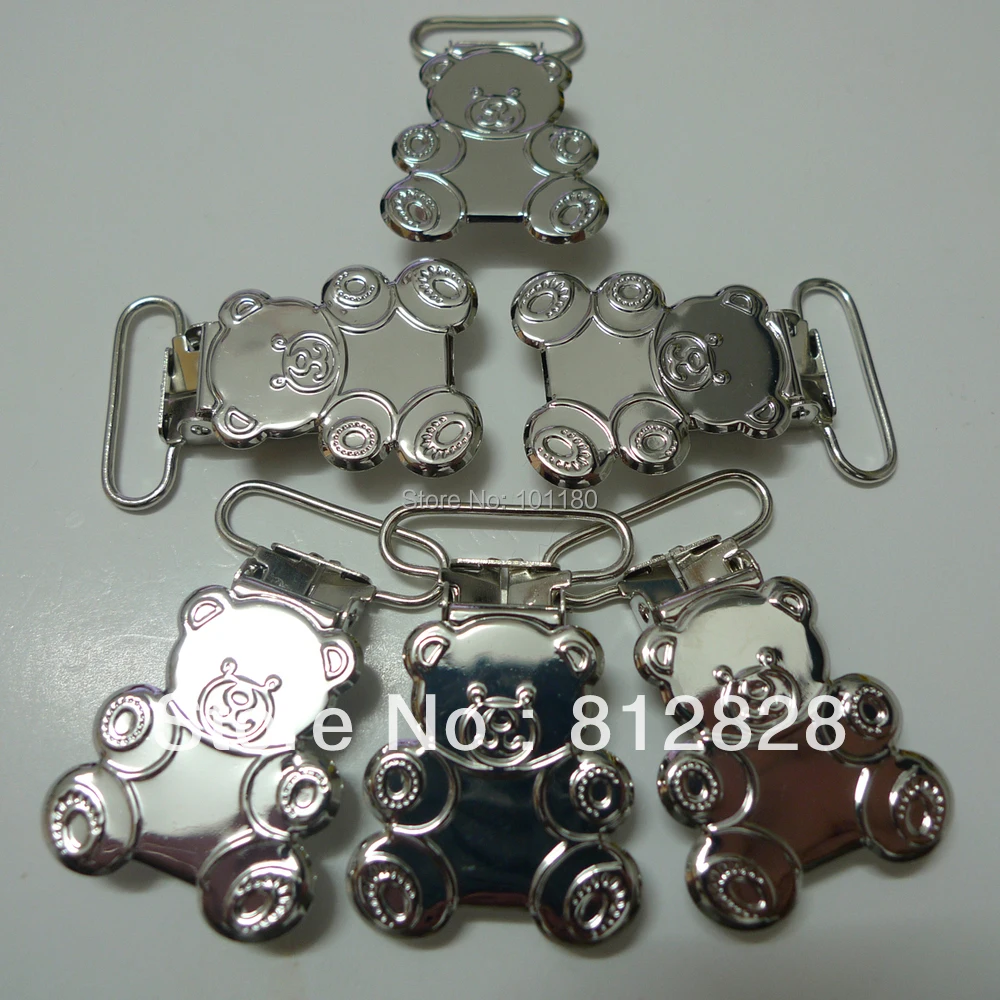 

25pcs 1'' 25mm Silver Colored Baby Bear Pacifier Clips Rack Plating