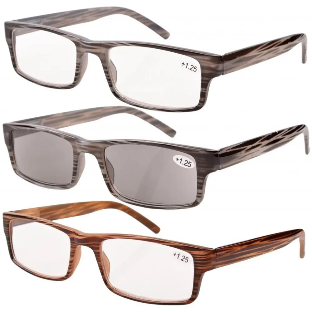 R026 Eyekepper полосатые очки для чтения с пружинными петлями(3 пары) мужские солнцезащитные очки+ 0,50-+ 4,00 - Цвет оправы: 3 pcs Mix color
