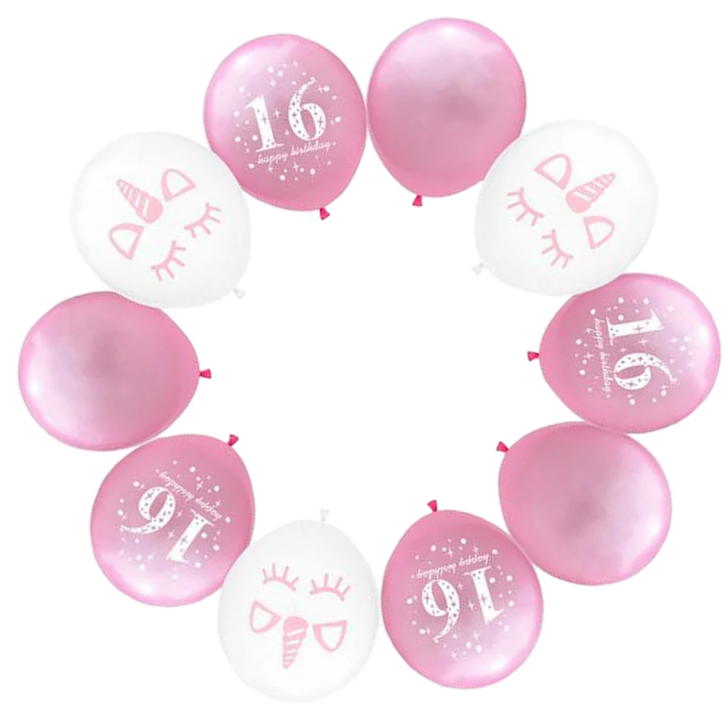 10 Pieces 16th Birthday Latex Balloons for Birthday Party Decor 12 inch 2 One Year Old Birthday Party Decoration