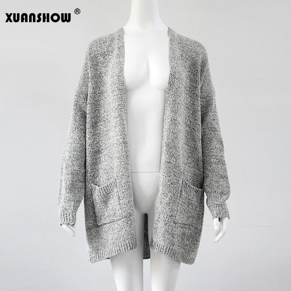 

XUANSHOW Sueter Mujer Invierno 2019 Autumn Solid Women's Long Cardigan Cotton Loose Knitted Open Stitch Sweater Plus Size 5XL