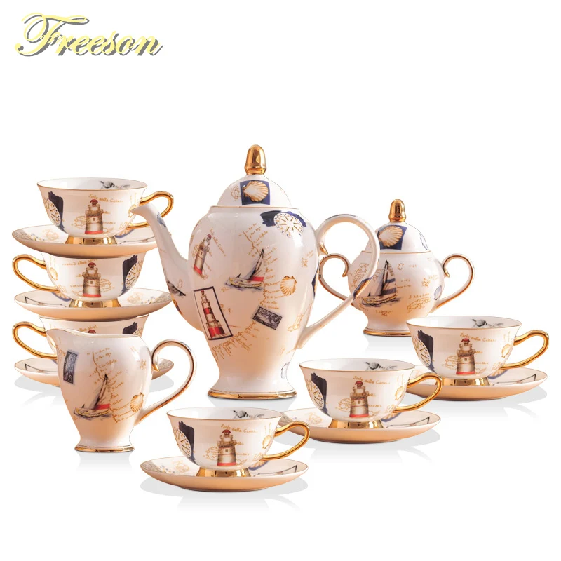

Europe Logbook Bone China Coffee Set British Porcelain Tea Set Ceramic Pot Creamer Sugar Bowl Teatime Teapot Coffee Cup Tea Mug