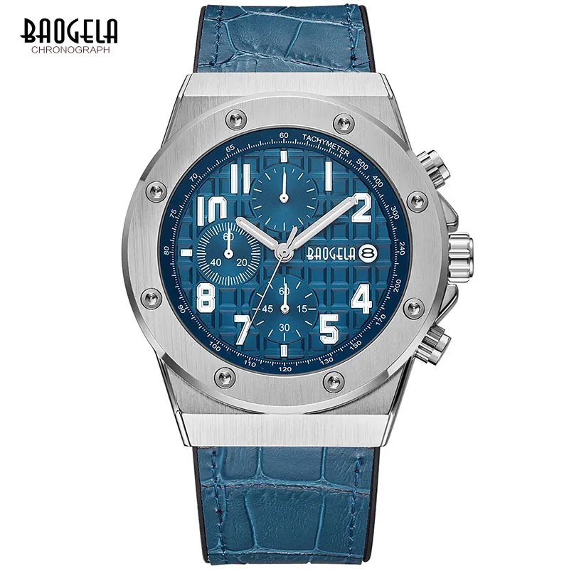 Kaufen BAOGELA männer Neue Quarz Uhren 2019 Wasserdichte Chronograph Casual Leucht Armbanduhr Mann Lederband Relogios 1805 Blau