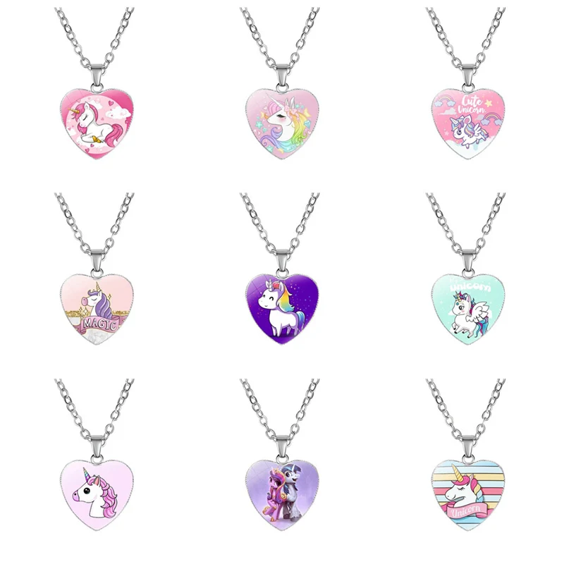 

Girls Colorful Rainbow Unicorn Pendant Necklace Cartoon Animal Horse Heart Shaped Necklaces Women Choker Jewelry Accessories