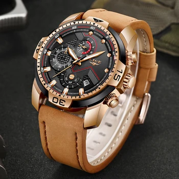 2019 New LIGE Fashion Chronograph Casual Leather Waterproof Quartz Men Watches Top Brand Luxury Military Sport Watch Men Relogio men watches eyki brand luxury waterproof genuine leather quartz watch classic independent seconds fashion casual watches hodinky