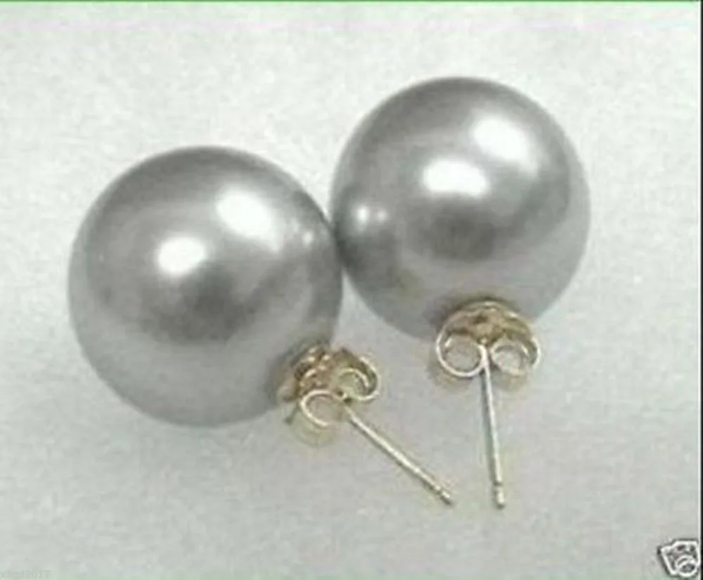

AAA 9-10MM Grey South Sea Shell Pearl Earring AAA Stud 925 silver