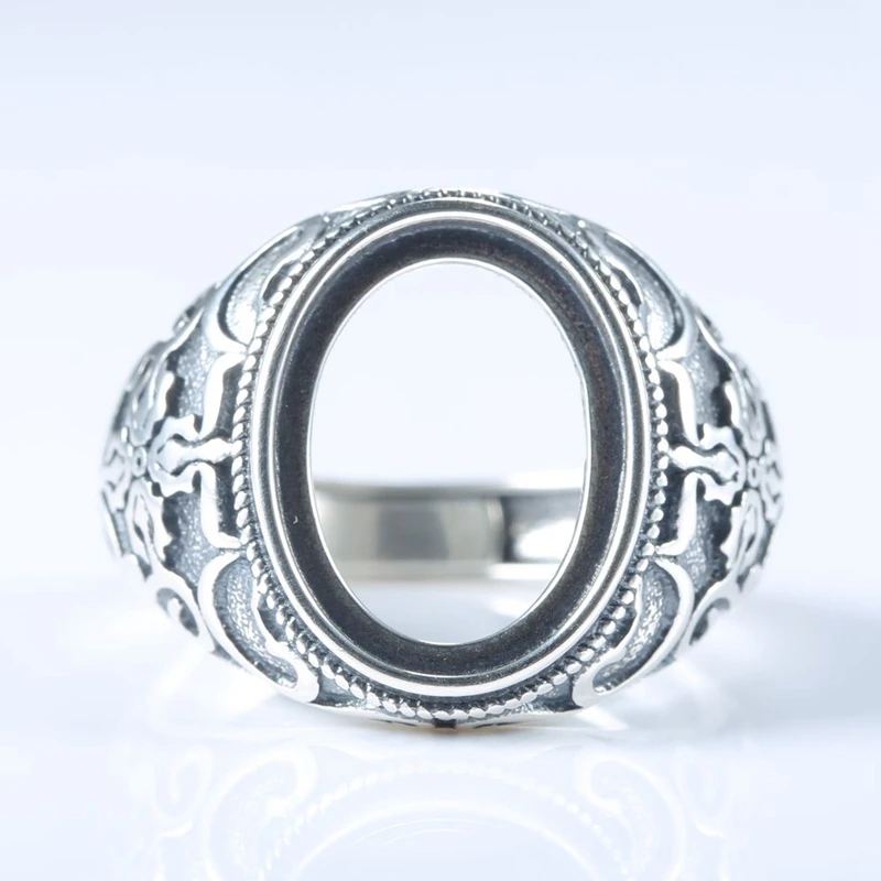 

Vintage Real Sterling Silver 925 Engagement Wedding Retro Semi Mount Ring 15X17mm Oval Cabochon Fine Jewelry Wholesale Setting