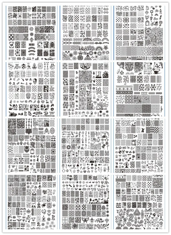 

12Pcs Nail Stamping Plates Assorted Designs DIY Image Acrylic Nail Art Manicure Templates Stencils Beauty Polish Tools 25*18cm