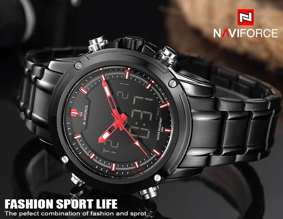 NAVIFORCE часы Мужские лучший бренд класса люкс цифровые аналоговые спортивные наручные часы военные из нержавеющей стали мужские часы Relogio Masculino 9093
