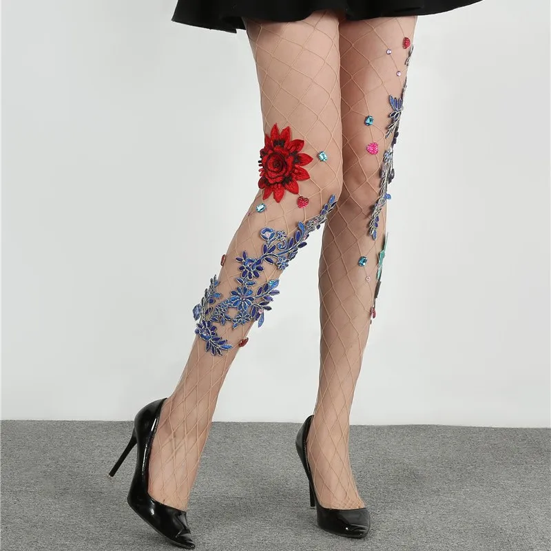 

Sexy Tights Women Creative Flowers Embroidered Stockings Pantyhose Female Hosiery Fishnet Designer Lingerie Black Fishnet Tights