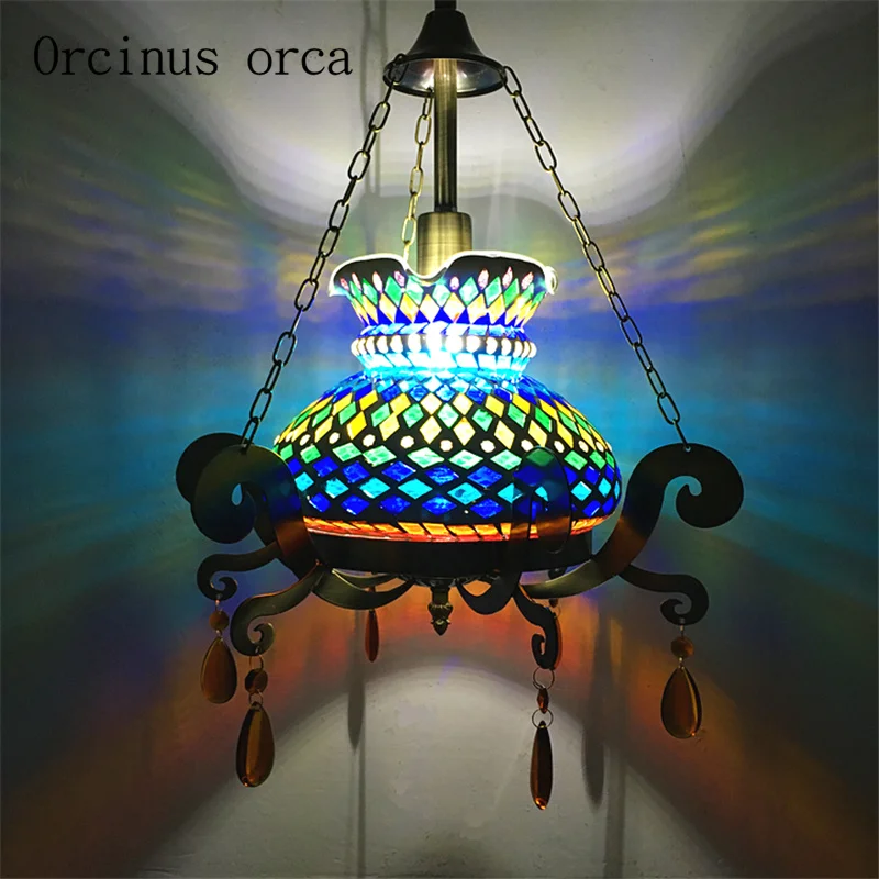 

Mediterranean hand painted chandeliers living room bedroom coffee bar Southeast Asian exotic retro romantic crystal Chandelier