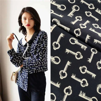 

16 Mm width 100 % silk double crepe key print fabric designer fabric